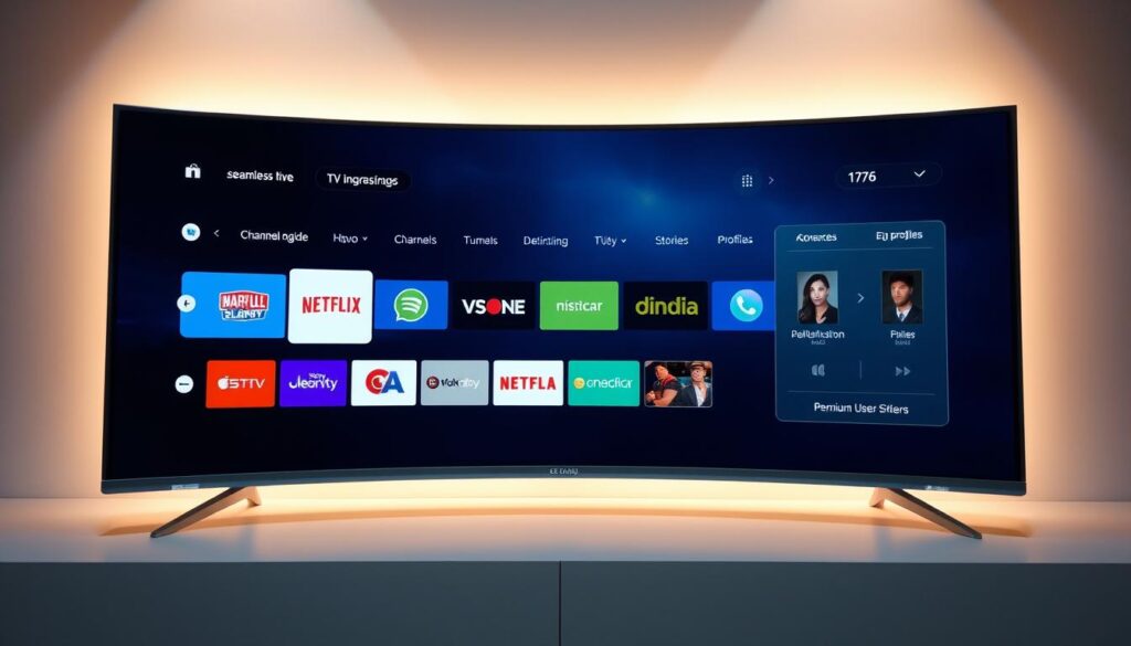 A sleek and intuitive IPTV player interface, showcasing advanced features like seamless live TV streaming, comprehensive channel guide, and personalized user profiles. The screen displays vibrant, high-definition channel logos and a clean, minimalist design. Soft, directional lighting illuminates the player's modern, curved display, creating a sense of depth and sophistication. The overall atmosphere conveys a premium, user-friendly experience tailored for the discerning IPTV enthusiast.