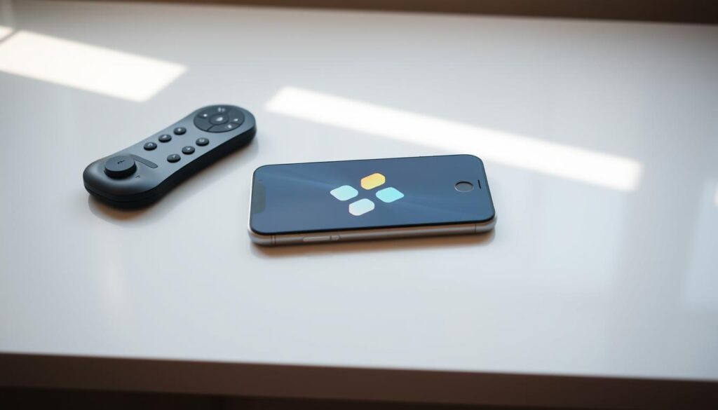 A sleek android smartphone rests on a minimalist white surface, its screen displaying the iconic Kodi logo in vibrant colors. The device is surrounded by various control buttons and icons, hinting at the user-friendly interface of the Kodi media center software. Soft, natural lighting casts a warm glow, creating a welcoming atmosphere for the installation process. The overall composition emphasizes the seamless integration of Kodi with the android platform, inviting the viewer to explore the powerful media management capabilities of this versatile open-source application.