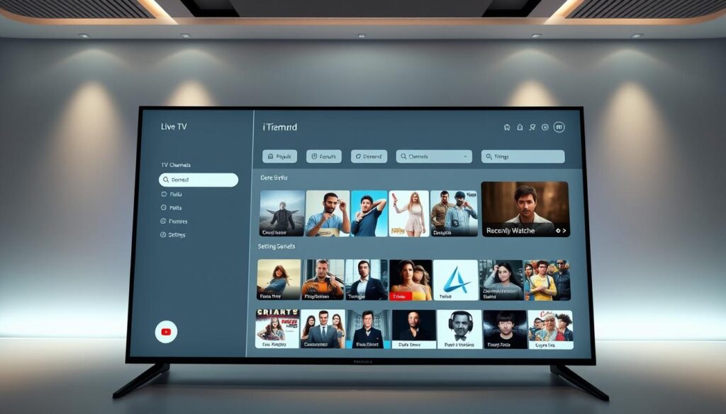 A highly customized and personalized IPTV app interface, showcasing a clean and modern design with a focus on intuitive user experience. The foreground features a sleek, minimalist dashboard with neatly organized sections for live TV channels, on-demand content, and customizable settings. The middle ground displays a grid of thumbnails for popular channels and recently watched shows, allowing for quick navigation. The background incorporates subtle gradients and geometric patterns, creating a sense of depth and sophistication. The overall lighting is soft and evenly distributed, highlighting the app's key features and emphasizing the personalized nature of the configuration. The camera angle is slightly angled, providing a comprehensive view of the app's layout and functionality.